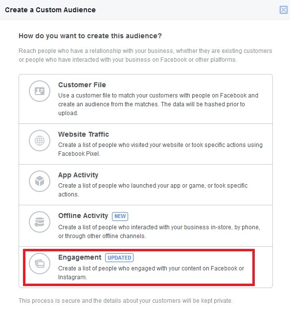 select engagement in facebook custom audience