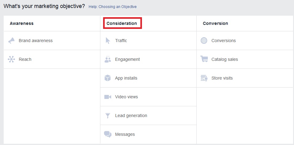 choose your facebook marketing objective