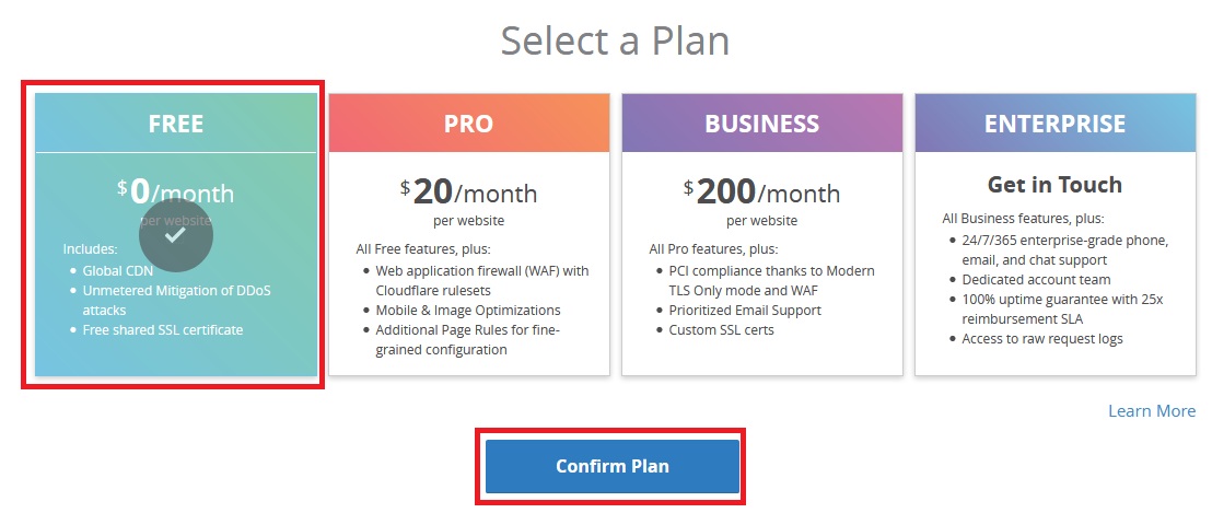 choose free cdn plan by cloudflare
