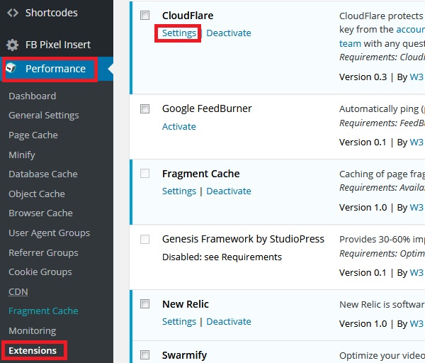go settings for cloudflare in w3 total cache