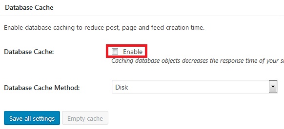 disable database cache in w3 total cache