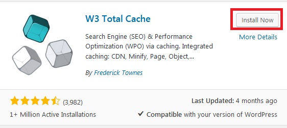 install and activate w3 total cache plugin