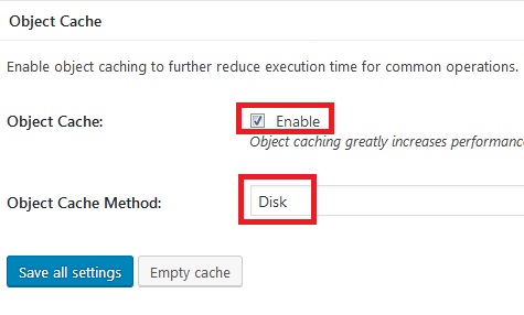 enable object cache in w3 total cache