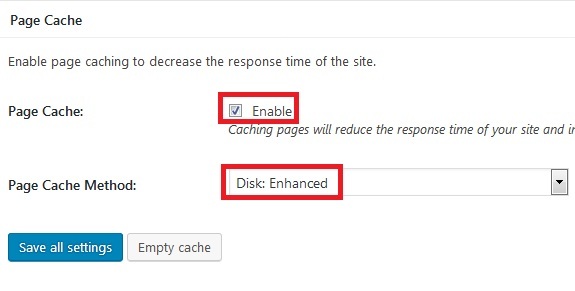 must enable page cache in w3 total cache