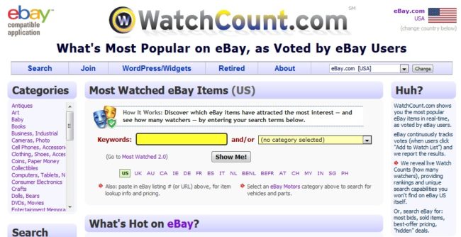 using watchcount to research ebay most popular