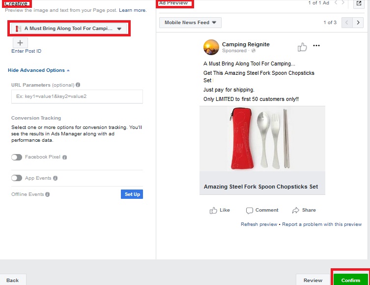 choose the post to run as facebook ads
