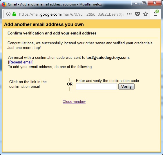 enter verification code by gmail to link your domain name email with gmail