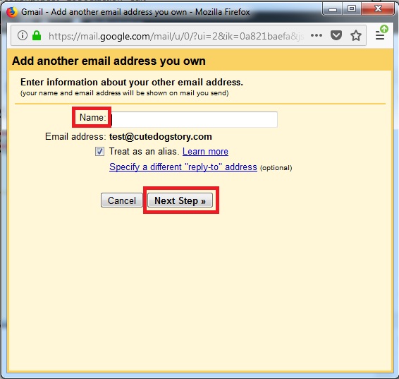 setting up sender name of domain name email in gmail