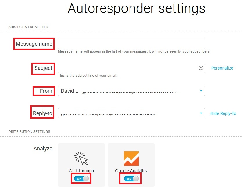 put in email autoresponder settings inside Getresponse