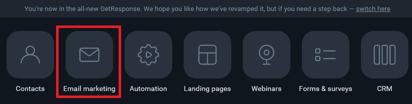 click on email marketing inside getresponse