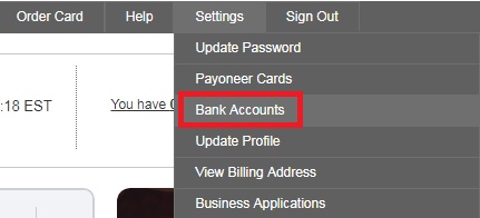 Add Local Bank Account From Top Right Menu In Payoneer