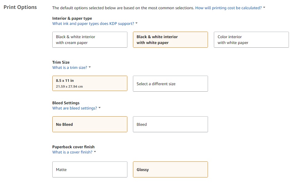 Guides On Choosing Print Option In Amazon KDP