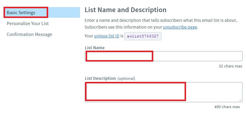 Step 2 To Create Email Database List Inside Free Aweber